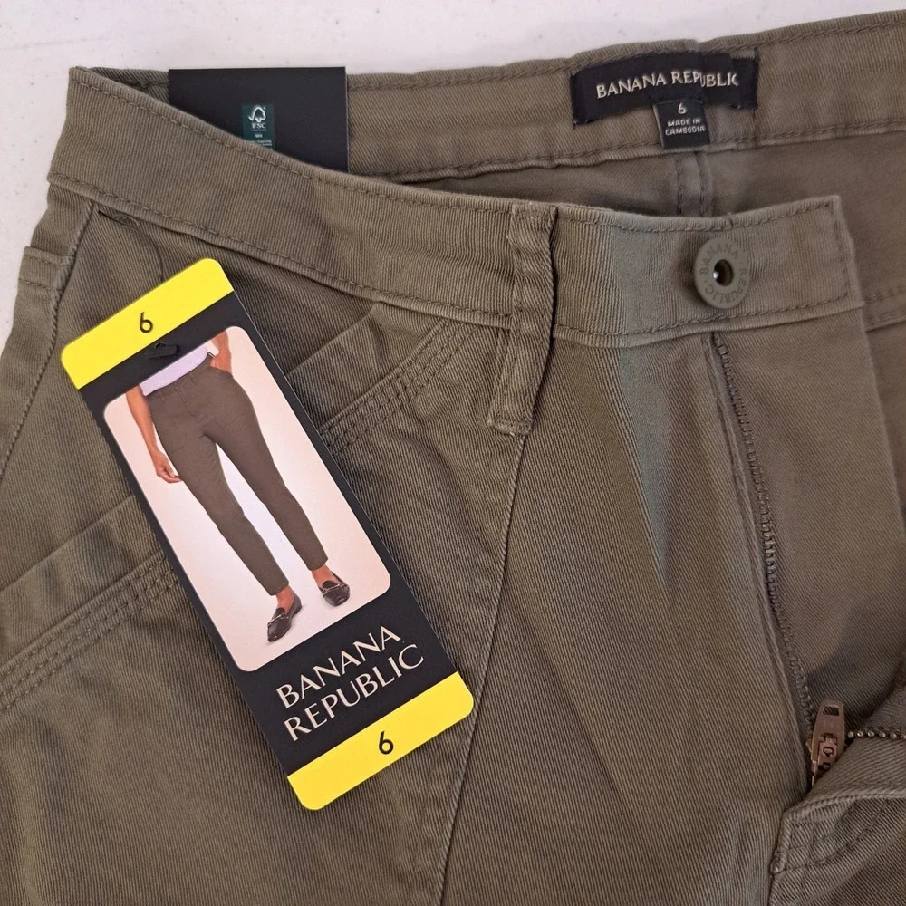 Banana Republic Womens Twill Pants 6 Olive NWT High Rise Utility 1731-266